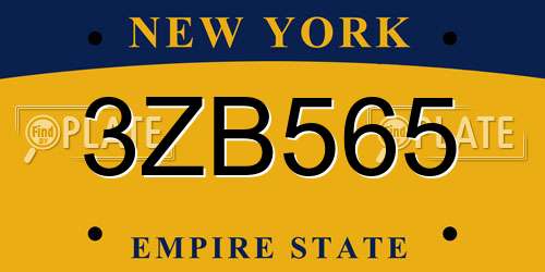 3ZB565 New York License Plate