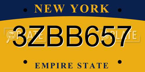 3ZBB657 New York License Plate