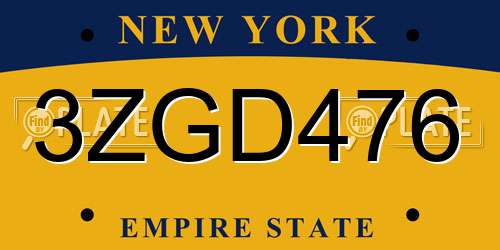 3ZGD476 New York License Plate