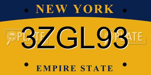 3ZGL93 New York License Plate