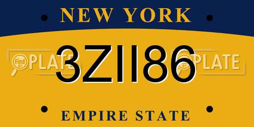 3ZII86 New York License Plate