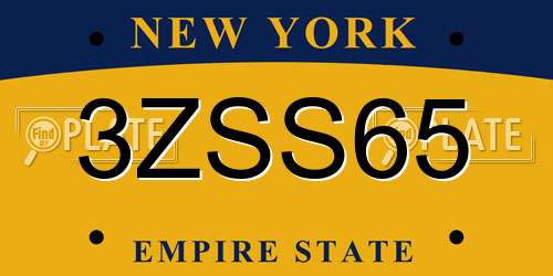 3ZSS65 New York License Plate