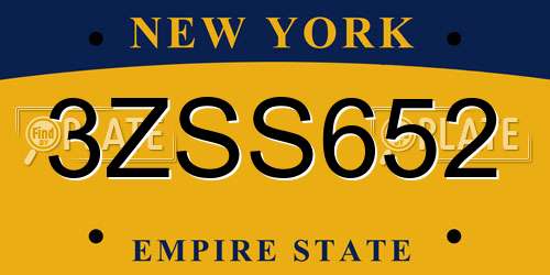 3ZSS652 New York License Plate