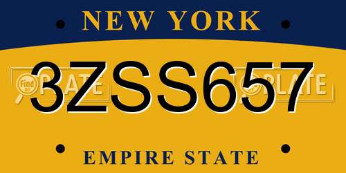 3ZSS657 New York License Plate
