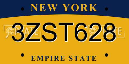 3ZST628 New York License Plate