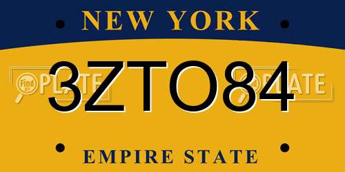 3ZTO84 New York License Plate