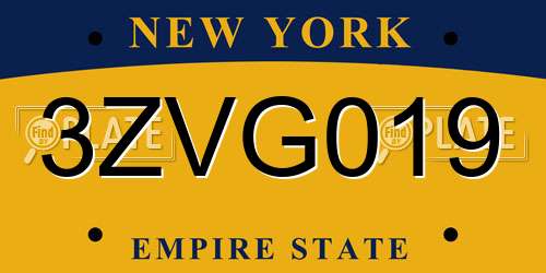 3ZVG019 New York License Plate