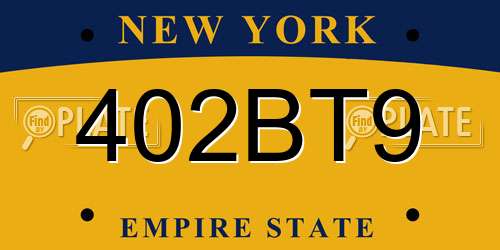 402BT9 New York License Plate