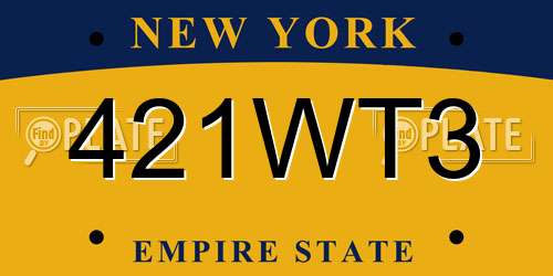 421WT3 New York License Plate