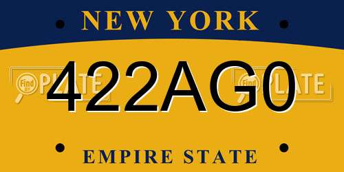422AG0 New York License Plate