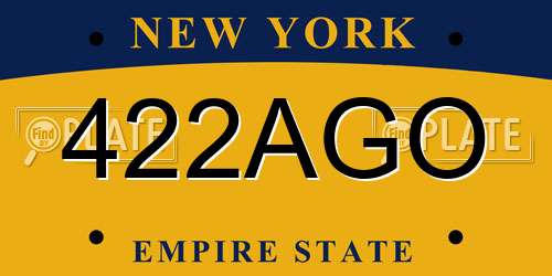 422AGO New York License Plate
