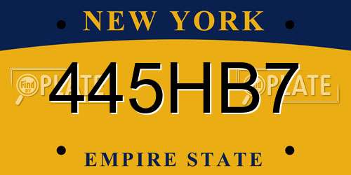 445HB7 New York License Plate