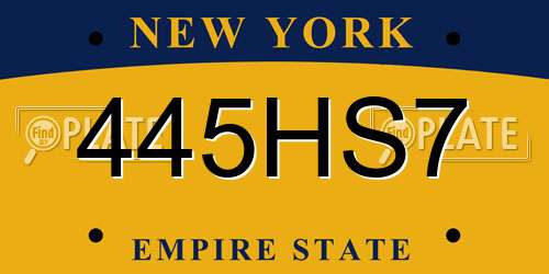 445HS7 New York License Plate