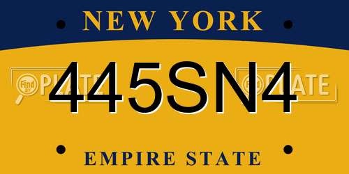 445SN4 New York License Plate