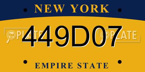 449D07 New York License Plate