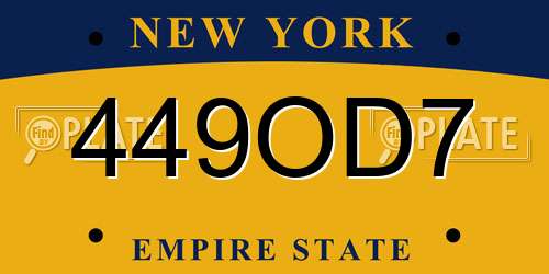 449OD7 New York License Plate