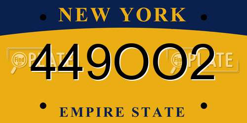 449OO2 New York License Plate