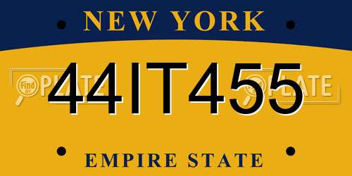 44IT455 New York License Plate