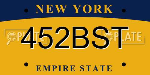 452BST New York License Plate