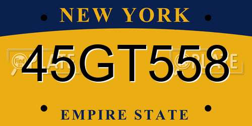 45GT558 New York License Plate