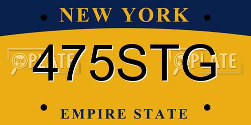 475STG New York License Plate