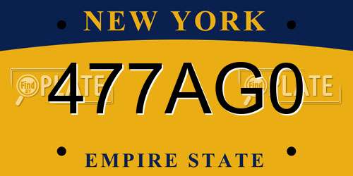 477AG0 New York License Plate