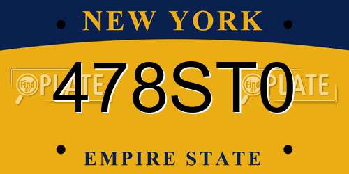 478ST0 New York License Plate