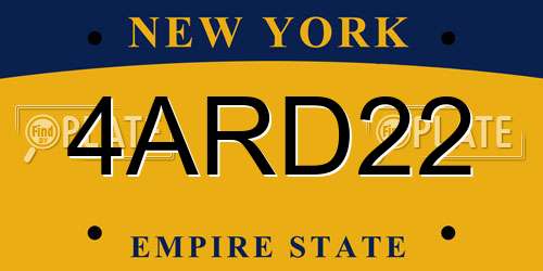 4ARD22 New York License Plate
