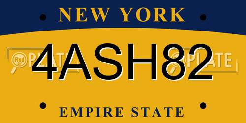 4ASH82 New York License Plate