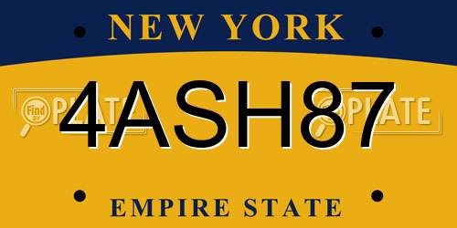 4ASH87 New York License Plate