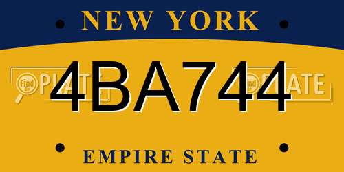 4BA744 New York License Plate