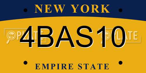 4BAS10 New York License Plate