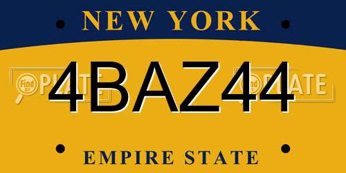 4BAZ44 New York License Plate