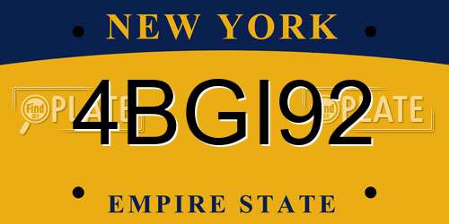 4BGI92 New York License Plate