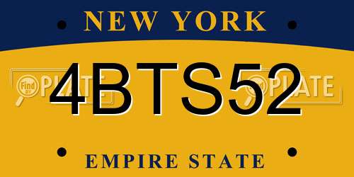 4BTS52 New York License Plate