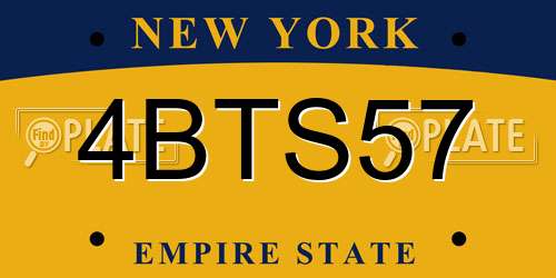 4BTS57 New York License Plate