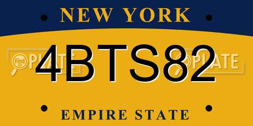 4BTS82 New York License Plate
