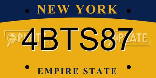 4BTS87 New York License Plate