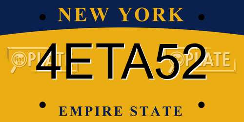 4ETA52 New York License Plate