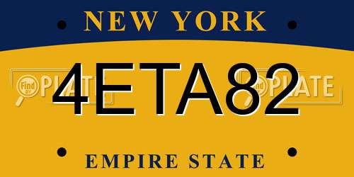 4ETA82 New York License Plate