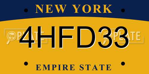 4HFD33 New York License Plate