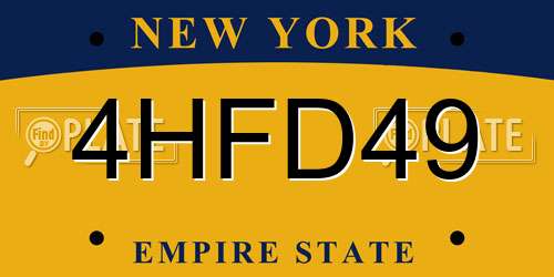 4HFD49 New York License Plate
