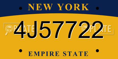 4J57722 New York License Plate
