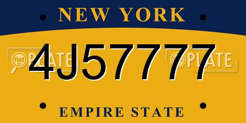 4J57777 New York License Plate