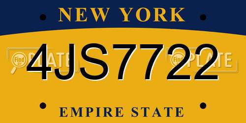 4JS7722 New York License Plate