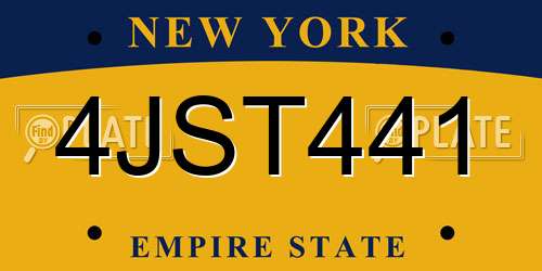 4JST441 New York License Plate