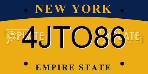 4JTO86 New York License Plate