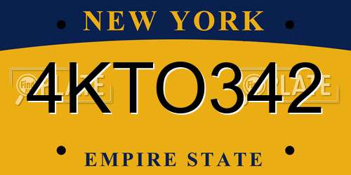 4KTO342 New York License Plate