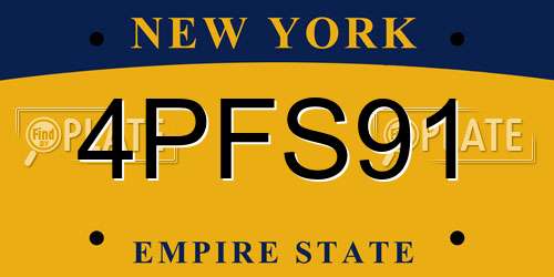 4PFS91 New York License Plate