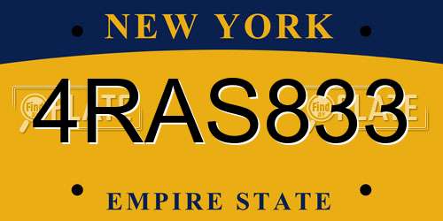 4RAS833 New York License Plate